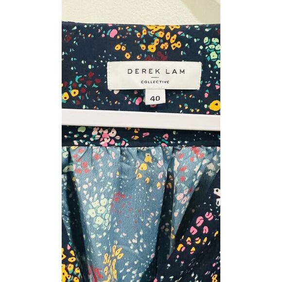Derek Lam Long Sleeve V-Neck Blue Floral Midi Dress Size 40 US 4 - Picture 9 of 11